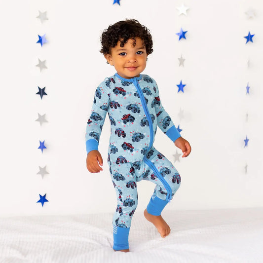 Red, White & Vroom Monster Trucks Convertible Footie