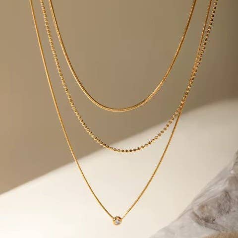 18K STAINLESS STEEL TARNISH FREE LAYERED NECKLACE | 40NK9610