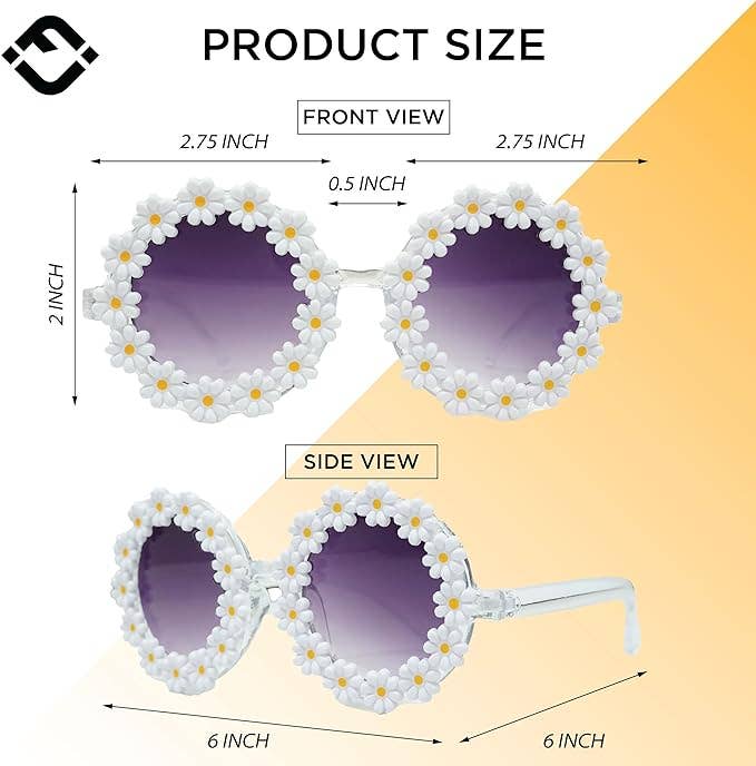 Kids Sunglasses - Round Daisy Flower - White