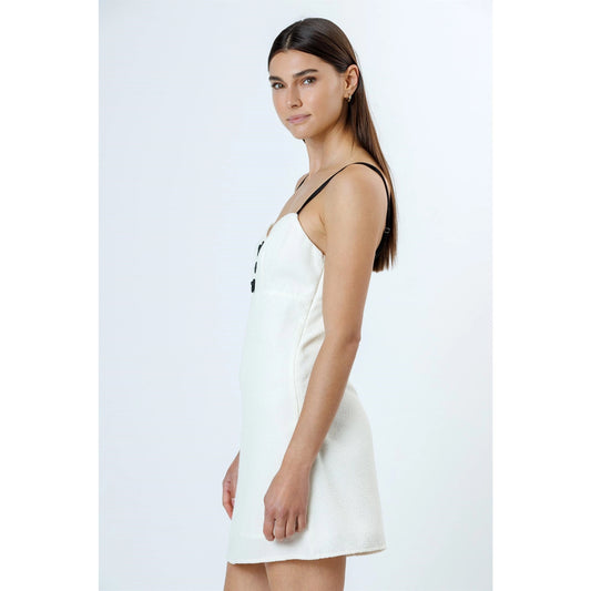 Cream Mini Dress with Black Bow Detail