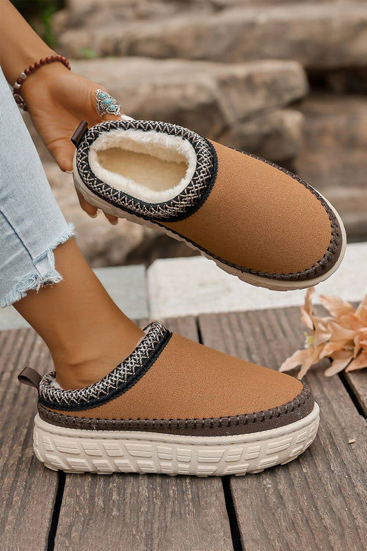 Contrast Stitch Detail Faux Suede Patchwork Plush Slipper