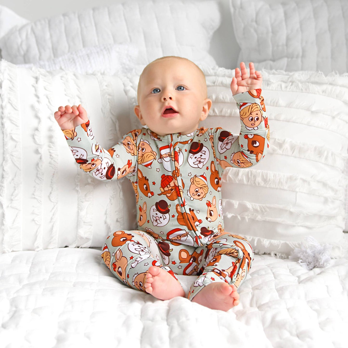 Rudolph ZIP Christmas Bamboo Baby One Piece Outfit
