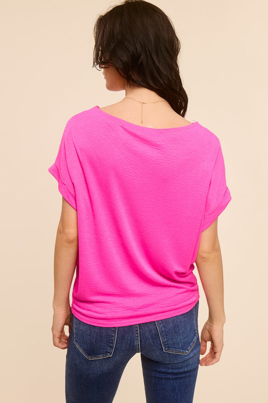 Fuchsia Cuffed Woven Top