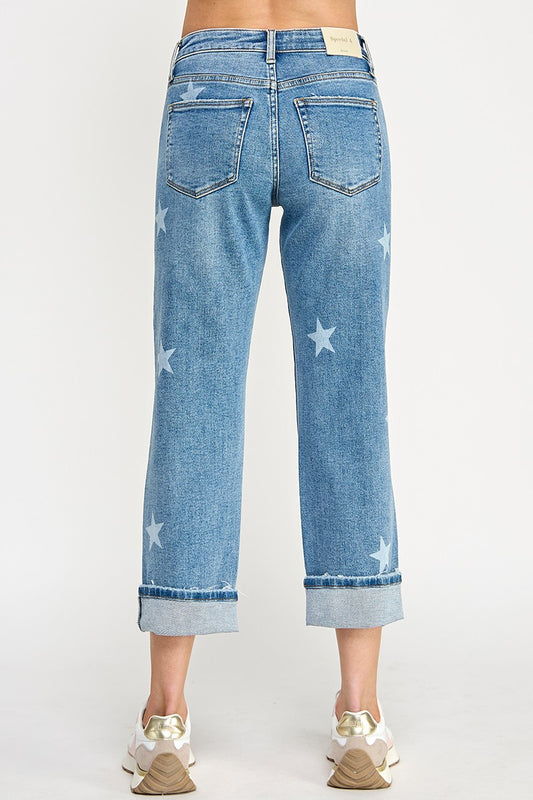 Mid Rise Slim Boyfriend With Star Print