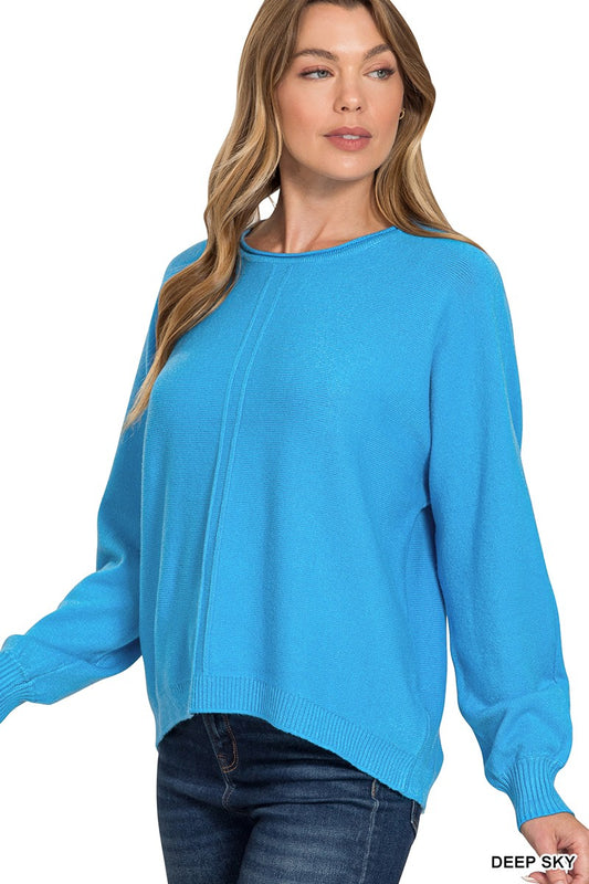 Front Seam Round Neck Sweater