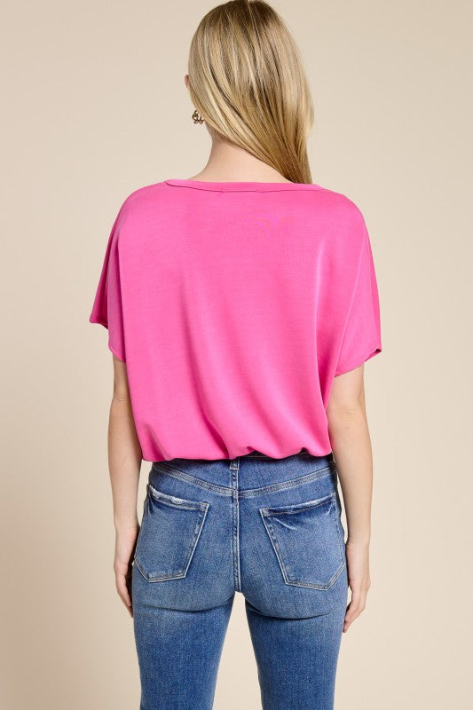 Scuba Dolman Top W/ Drawstring Hem Fuschia