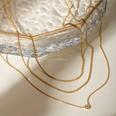 18K STAINLESS STEEL TARNISH FREE LAYERED NECKLACE | 40NK9610