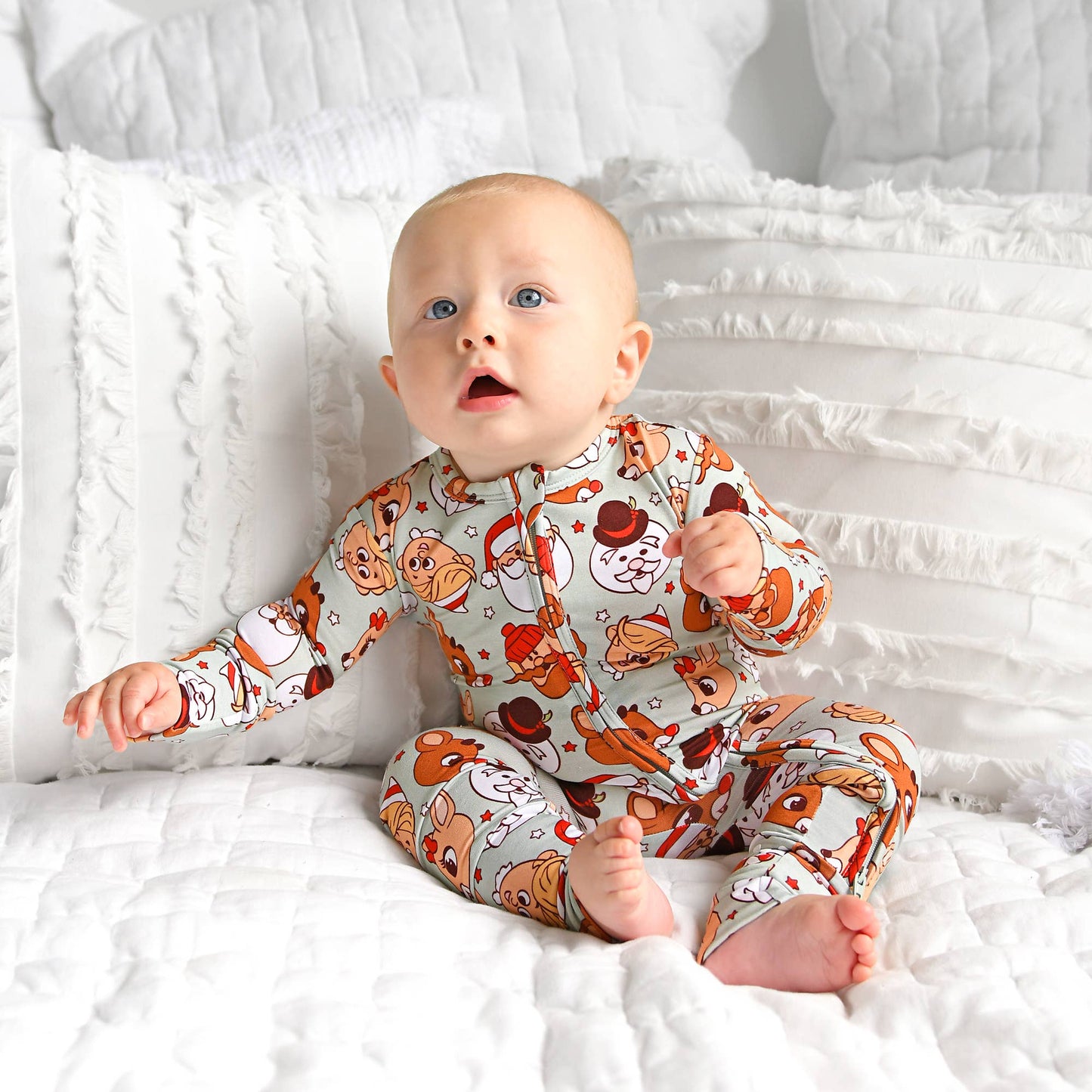 Rudolph ZIP Christmas Bamboo Baby One Piece Outfit