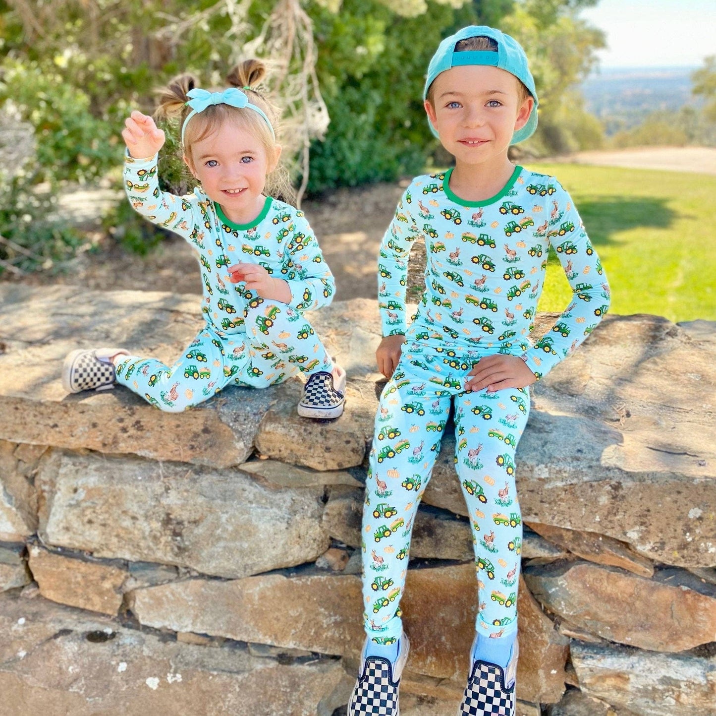 Free Birdees Green Tractors Long Sleeve Pajama Set