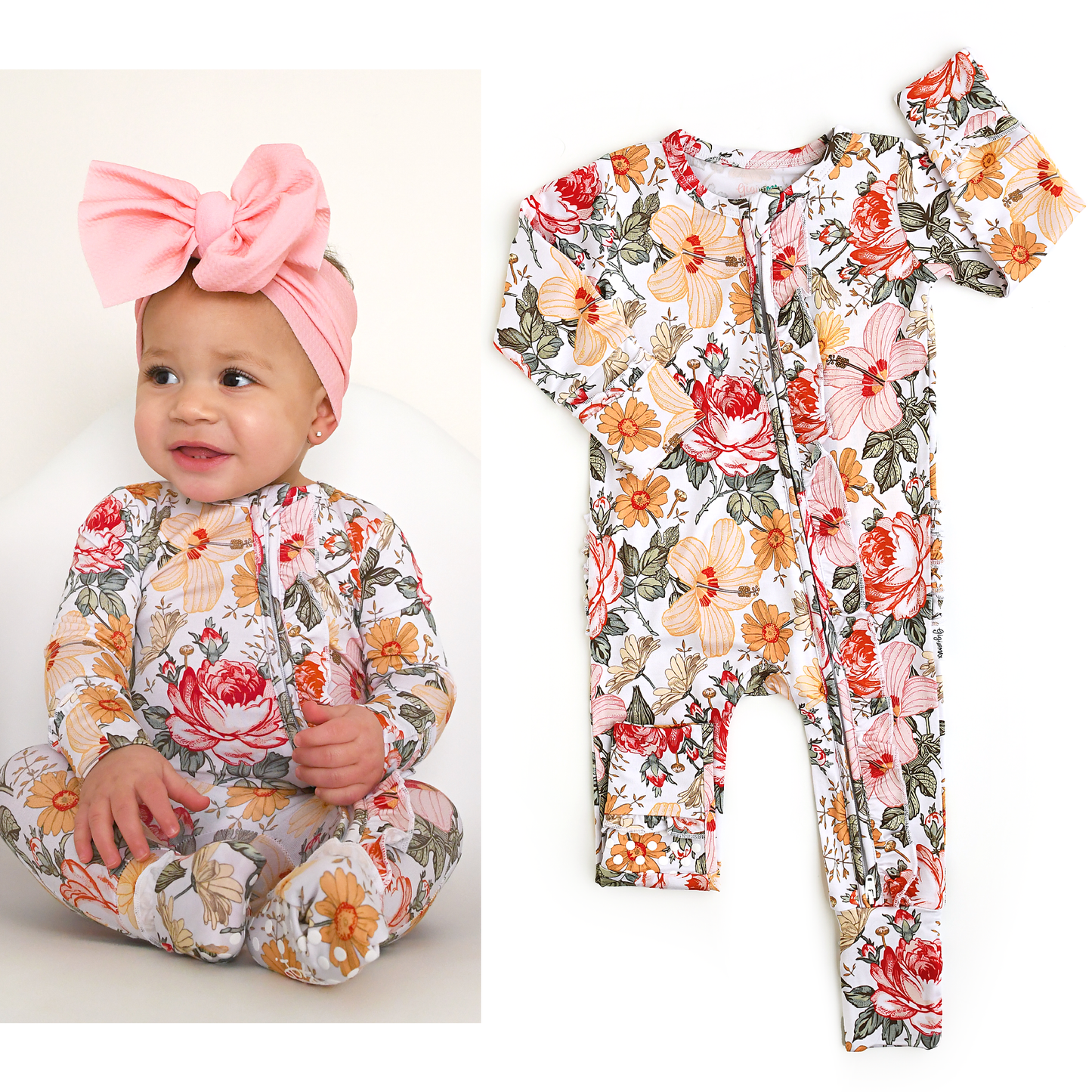 Nella RUFFLE ZIP Bamboo Baby Floral Sleepies Little