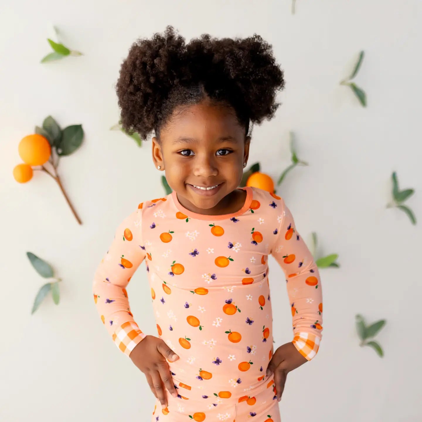 Sweet Tangerine Blossoms Long Sleeve Pajama Set