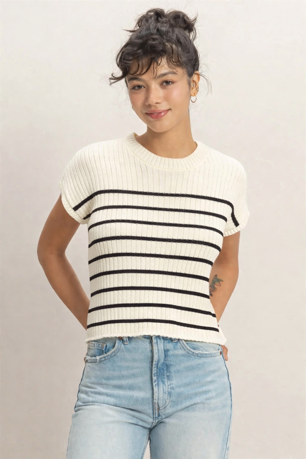 ribbed striped knit top