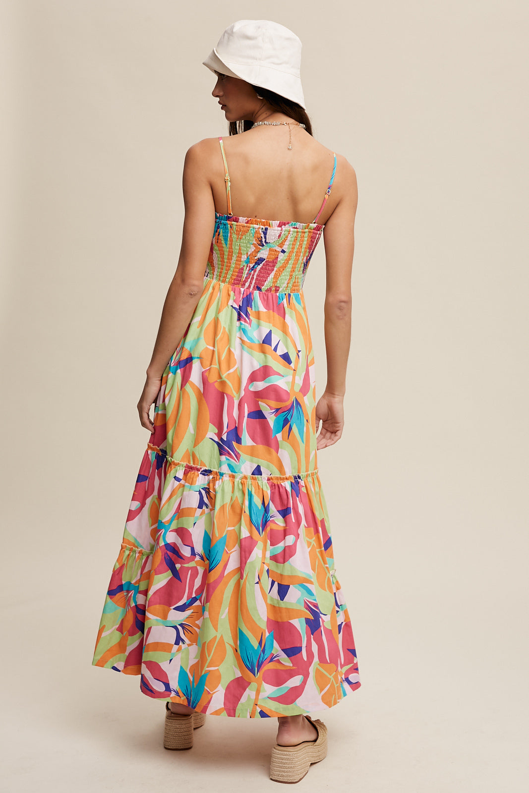Vacation Abstract Print Smocked Summer Dress