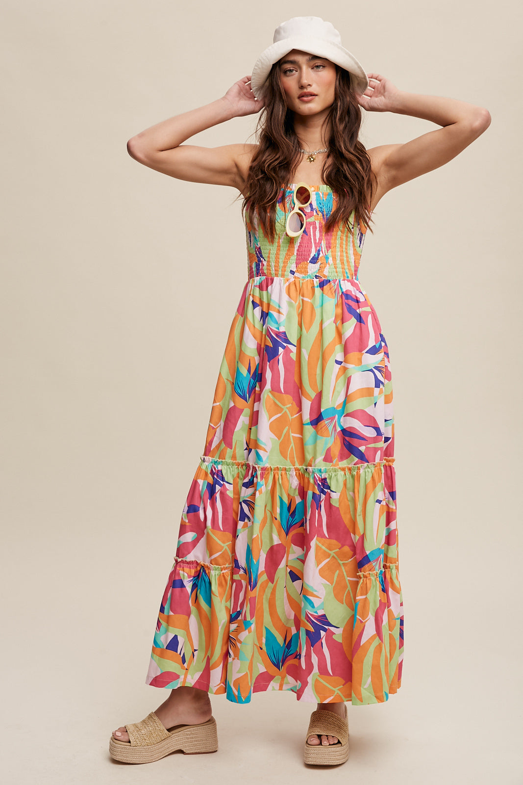 Vacation Abstract Print Smocked Summer Dress