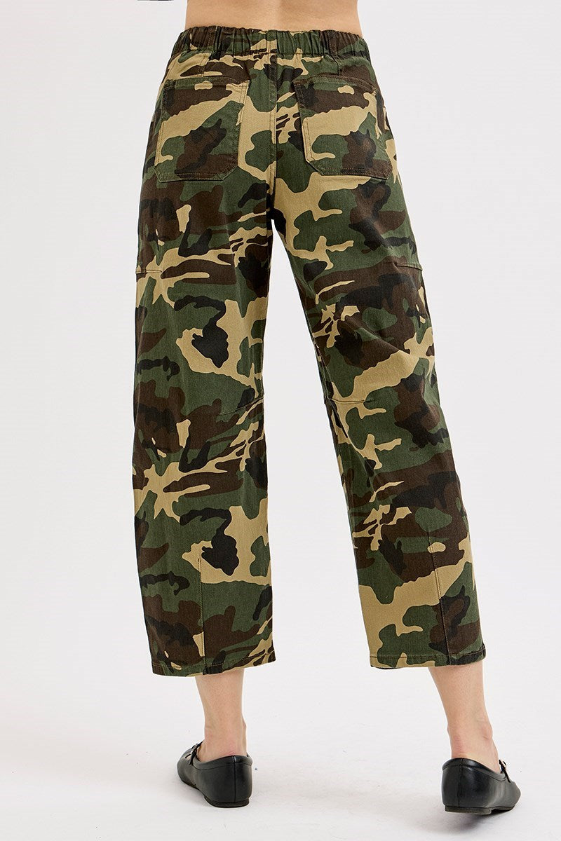 Camo Mid Rise Barrel Slung Pants