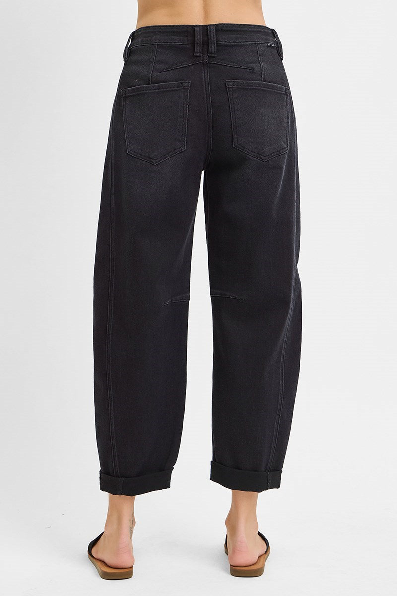 High Rise Crop Barrel Cuffed Jeans