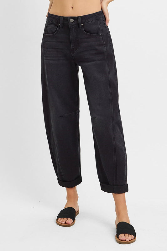 High Rise Crop Barrel Cuffed Jeans