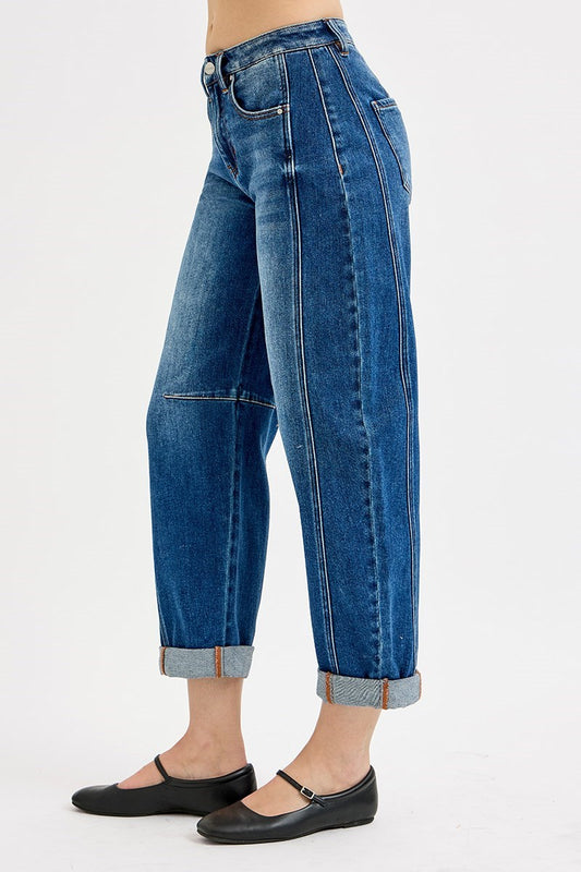 HIGH RISE CROP BARREL CUFFED JEANS