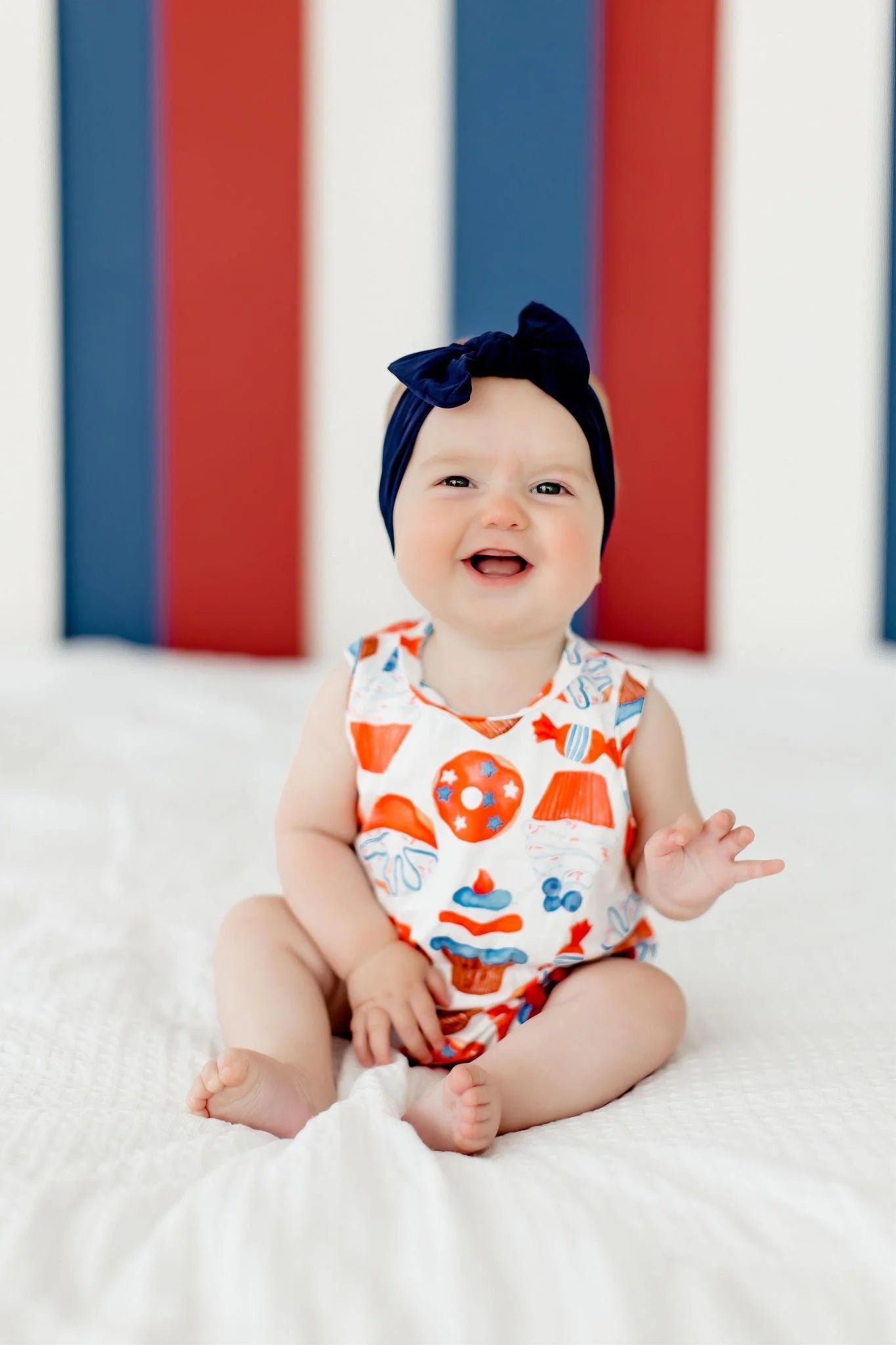 red, white & sweet pom pom romper – patriotic baby girl outfit