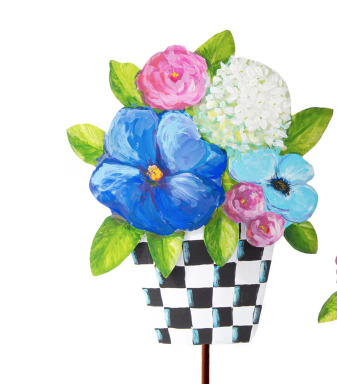 Black & White Checkered Pot of Mixed Flowers