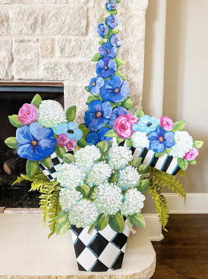 Black Striped Pot Of Mixed Flowers