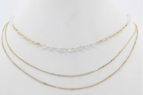 Chain Link Elegance Layered Necklace with Crystals
