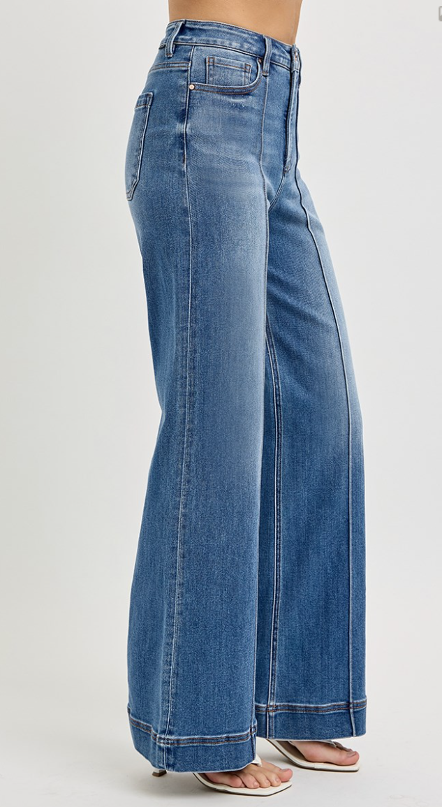 Tummy Control High Rise Ankle Wide Front Pintuck Jeans