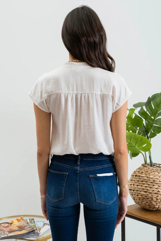 Drop Shoulder Button Front Blouse