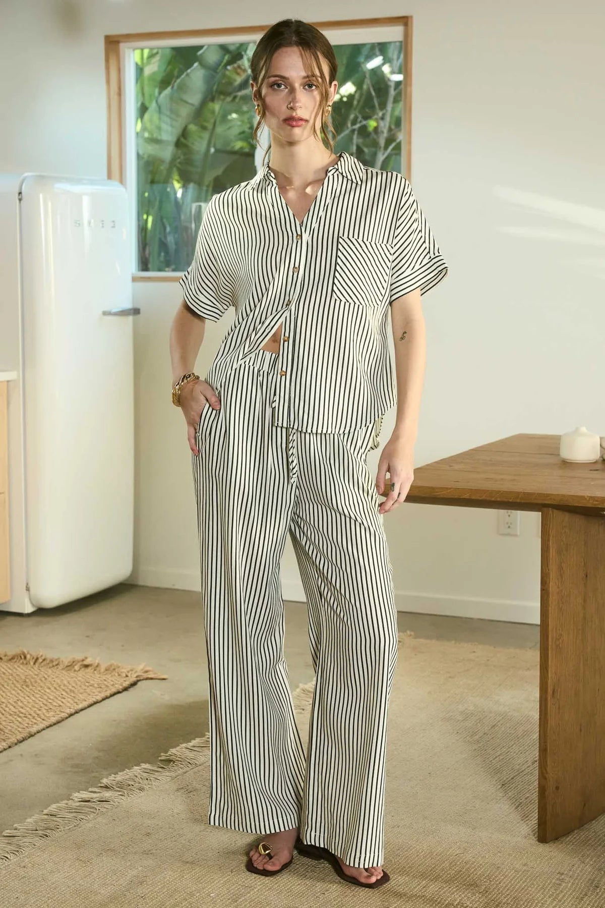 Striped Linen Blouse & Pant Set