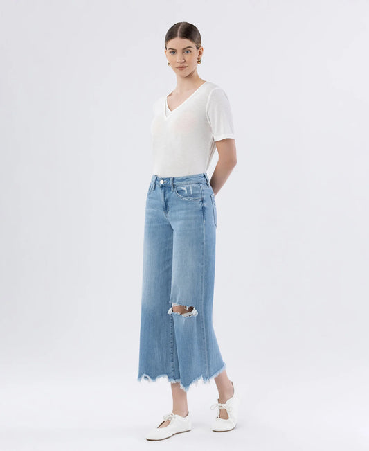 Vervet by Flying Monkey Olivia High Rise Distressed Crop Wide Leg Jeans Left
