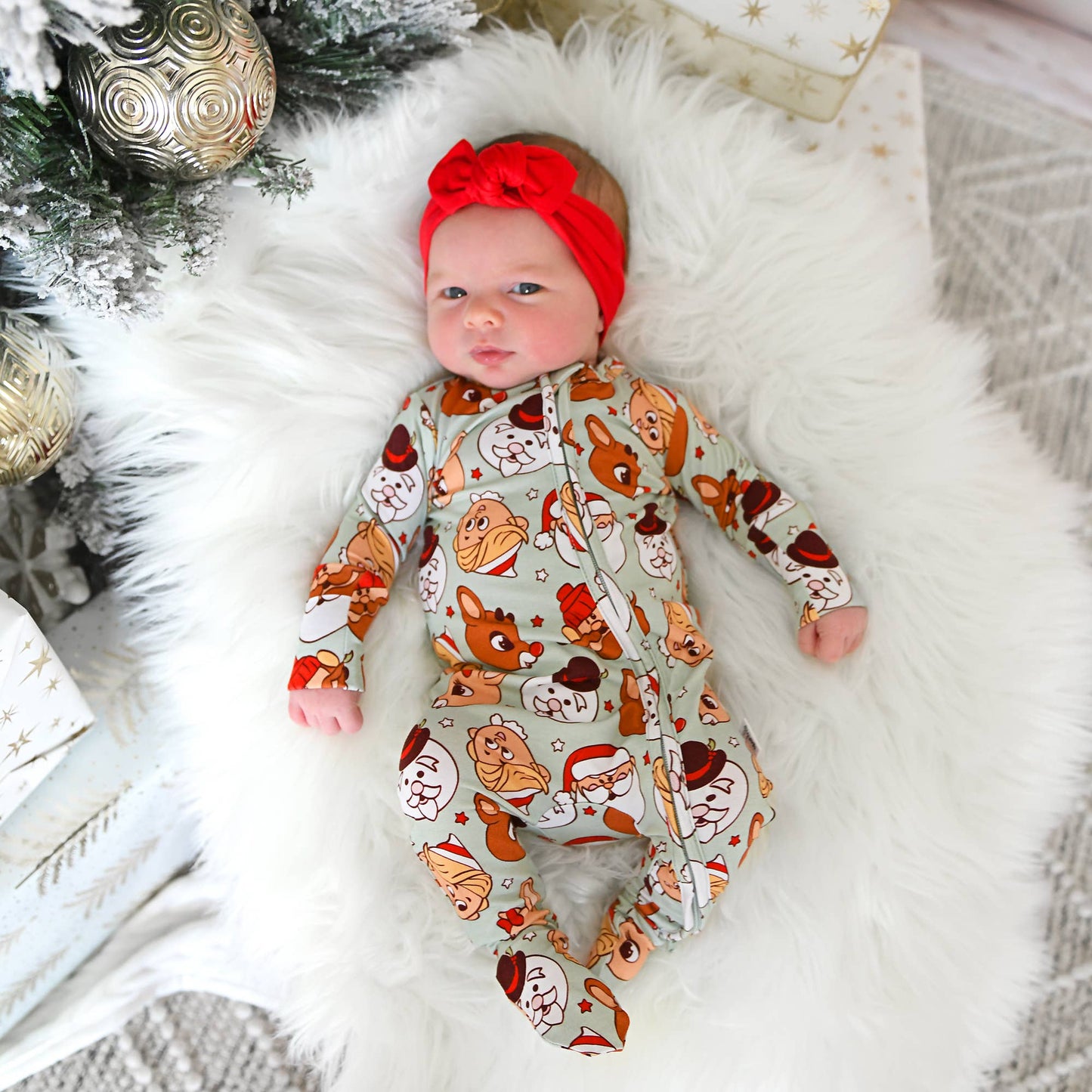 Rudolph ZIP Christmas Bamboo Baby One Piece Outfit
