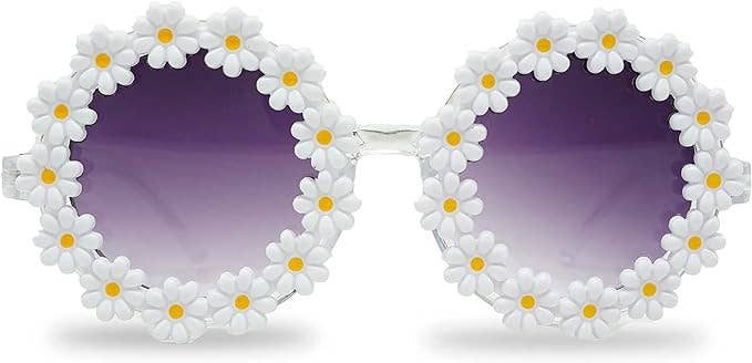 Kids Sunglasses - Round Daisy Flower - White