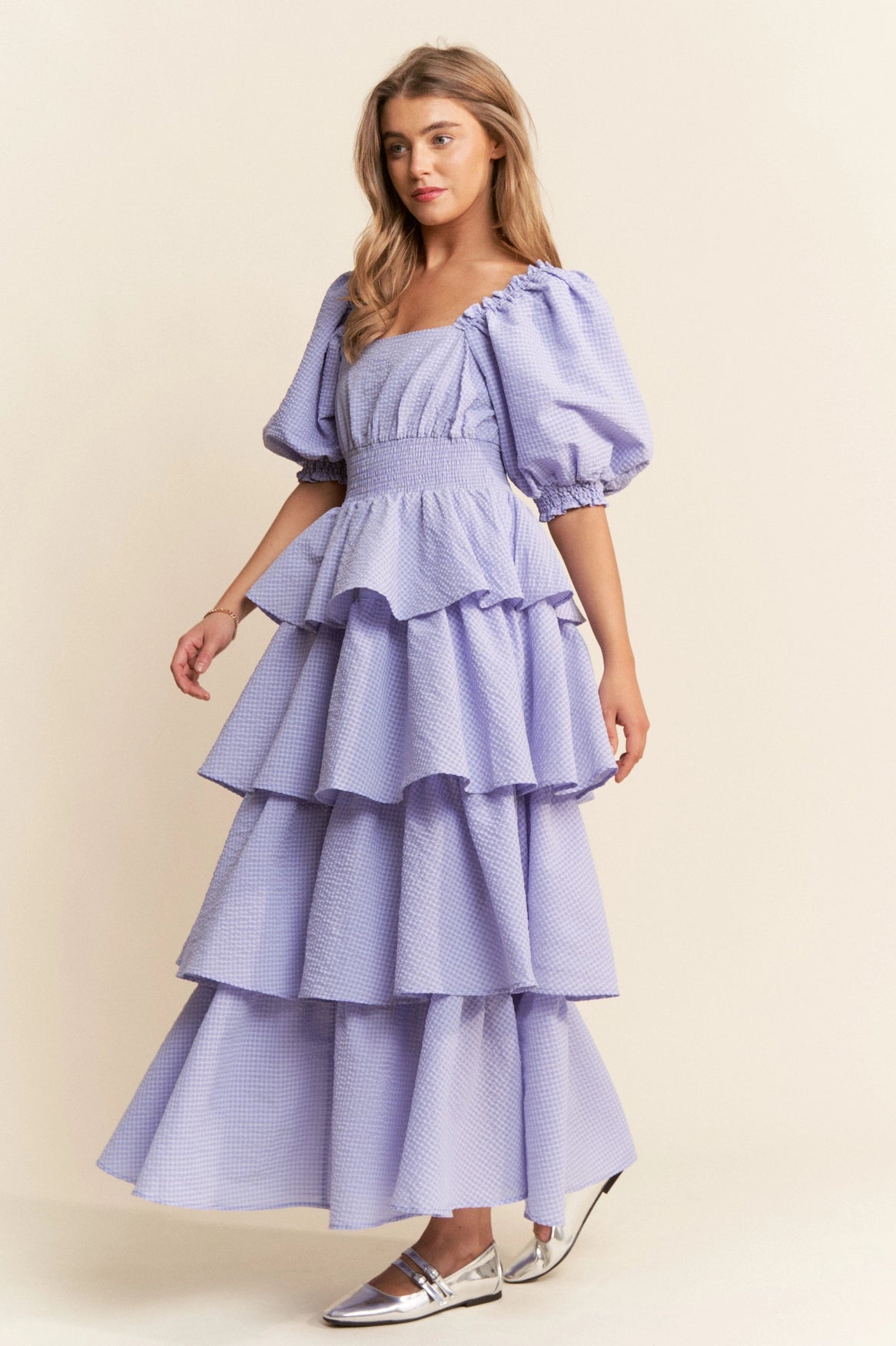 Square Neckline Ruffle Tiered Maxi Dress