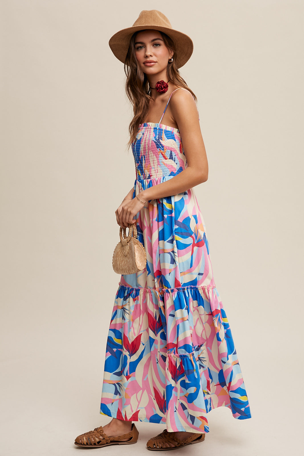 Vacation Abstract Print Smocked Summer Dress