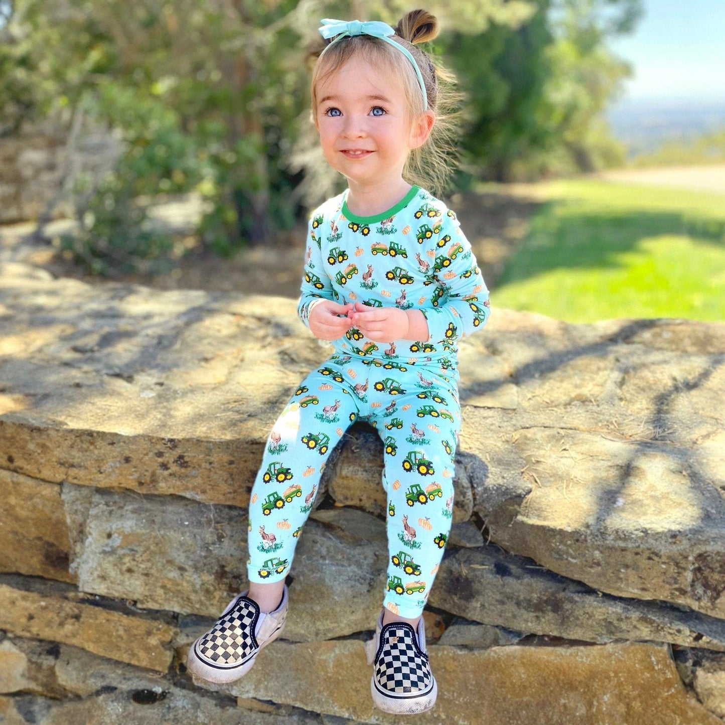 Free Birdees Green Tractors Long Sleeve Pajama Set