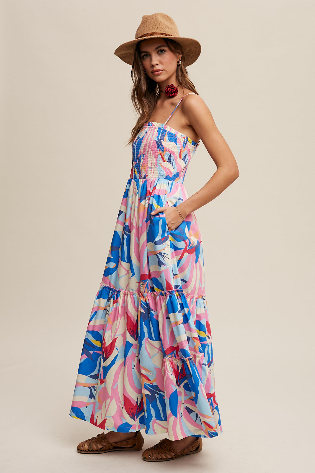 Vacation Abstract Print Smocked Summer Dress