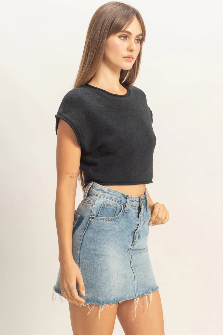 cap sleeve cropped sweater