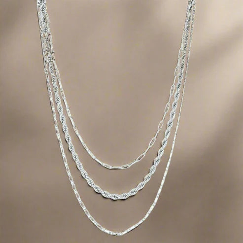 Trio Elegance Rope Paperclip and Figaro Style Chain Necklace