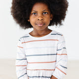 Fall Stripes 3/4 Sleeve Pocket Twirl Dress