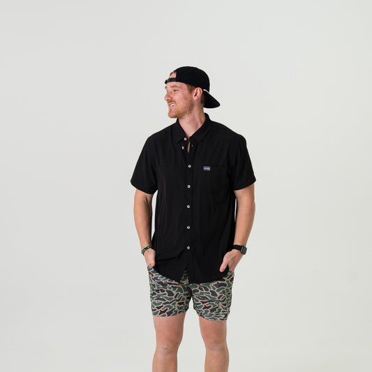 Heather Black Performance Button Up