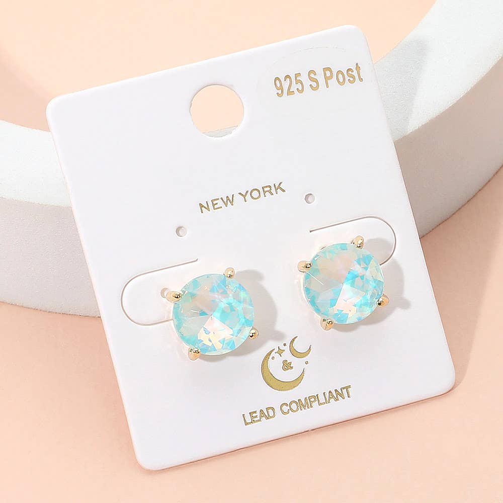 Round Stone Cushion Stud Earrings