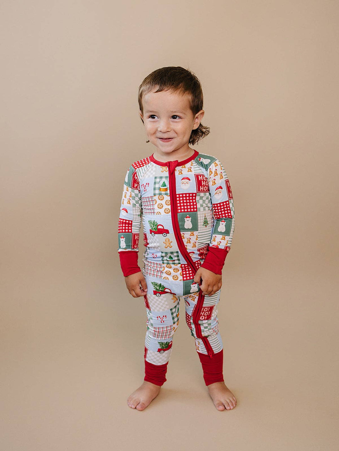 Christmas Patchwork Bamboo Baby Zip Romper
