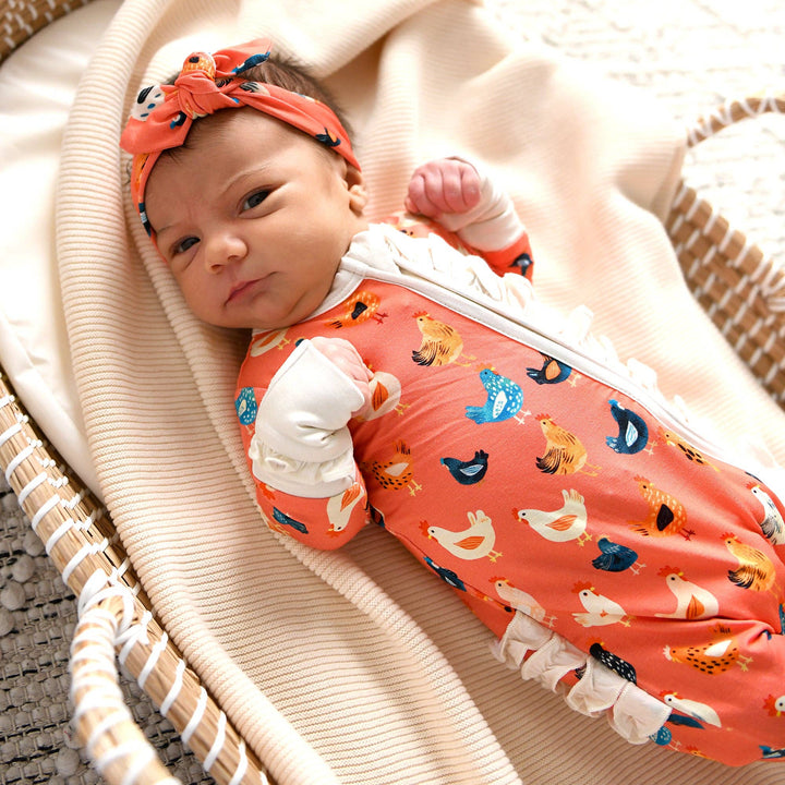 Penny RUFFLE ZIP Bamboo One Piece Chickens Baby Outfit