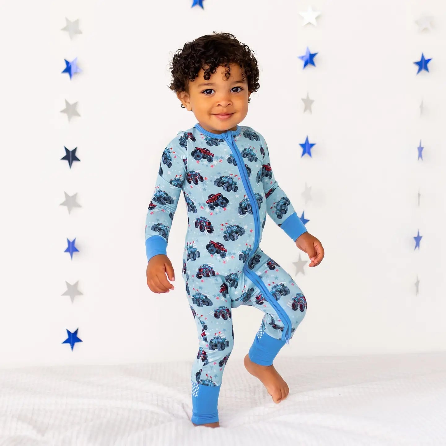 Red, White & Vroom Monster Trucks Convertible Footie