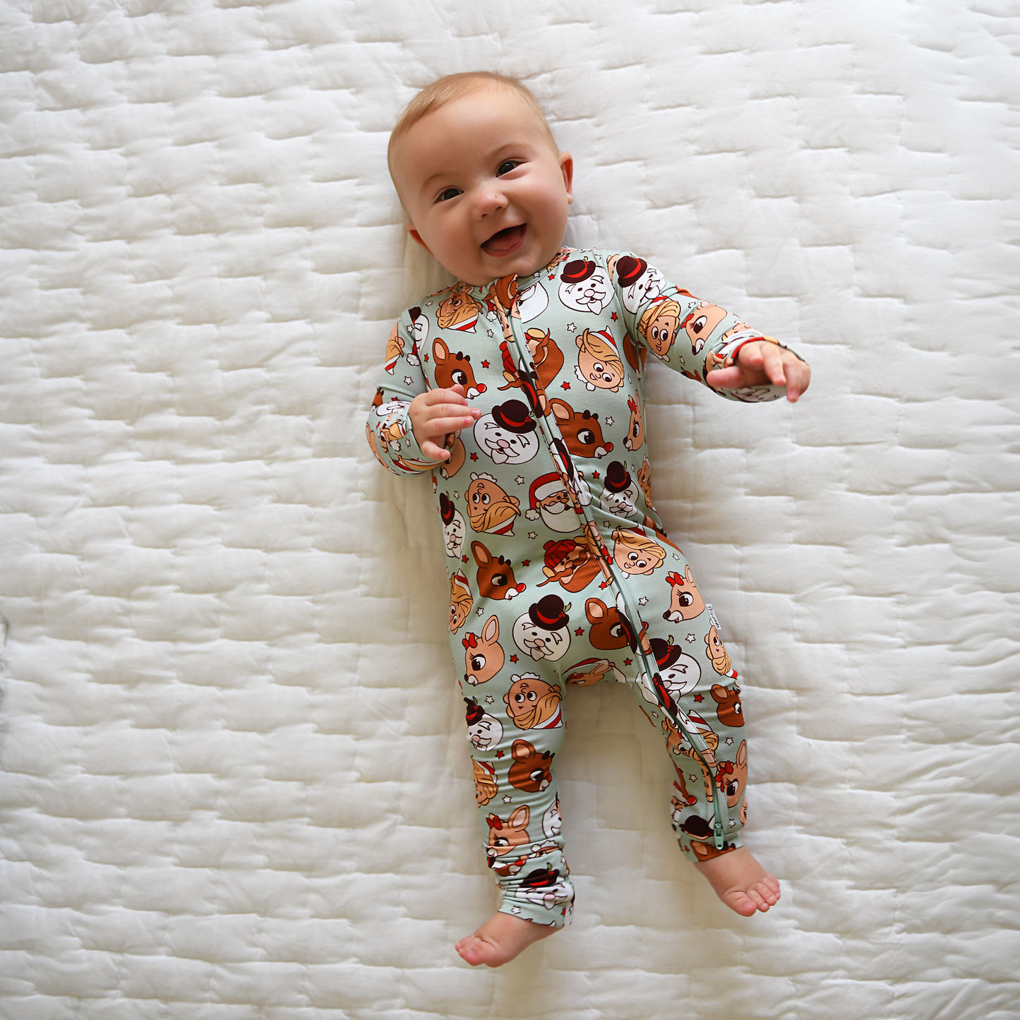 Rudolph ZIP Christmas Bamboo Baby One Piece Outfit
