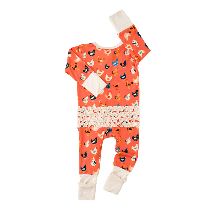 Penny RUFFLE ZIP Bamboo One Piece Chickens Baby Outfit