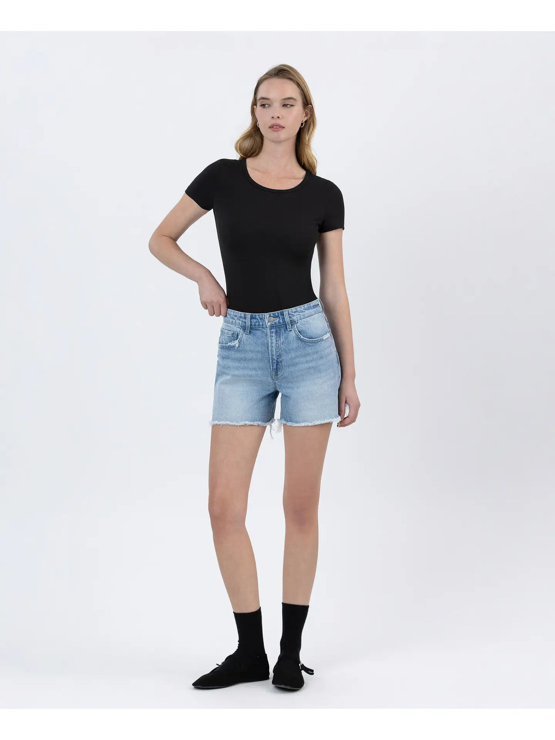high rise boyfriend denim shorts