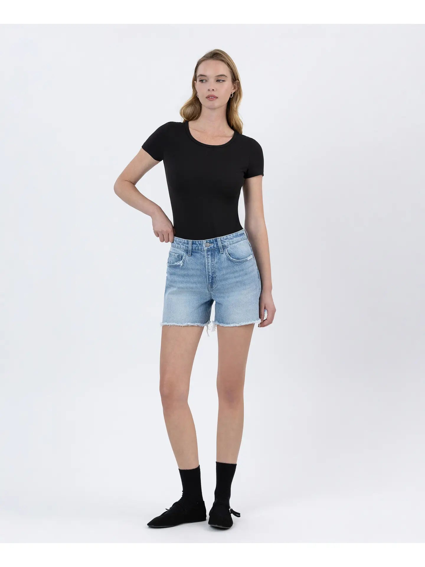 high rise boyfriend denim shorts