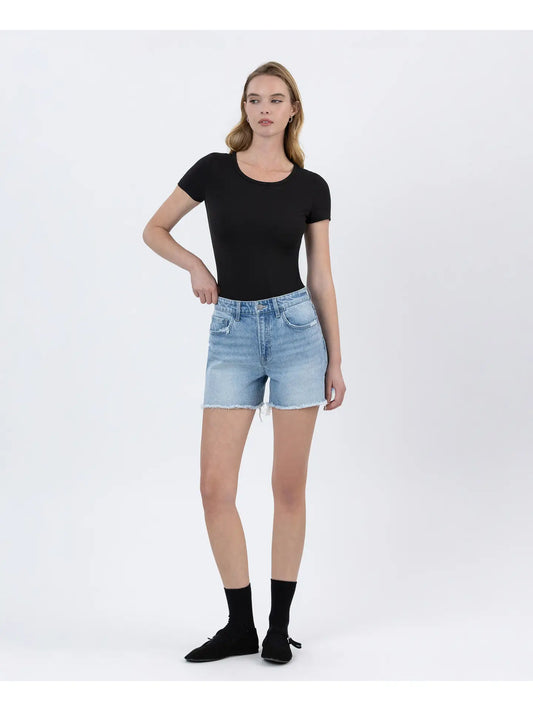 high rise boyfriend denim shorts