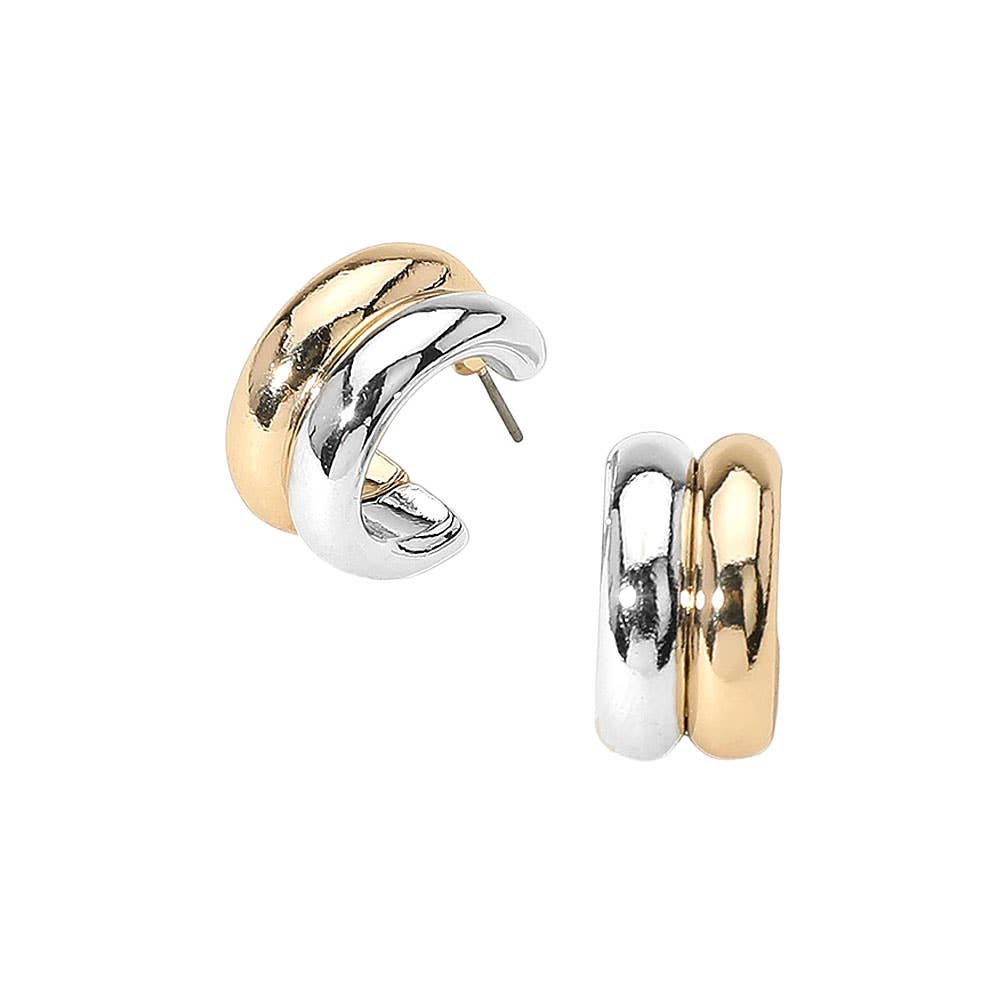 Two Tone Chunky Mini Hoop Earrings